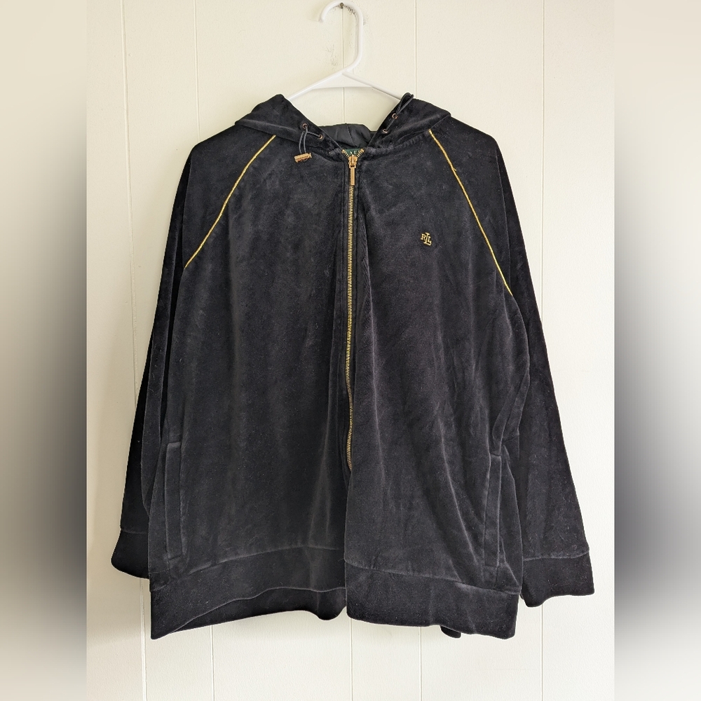 Vintage Lauren Ralph Lauren Black/Gold Velour Zip Up - Size 3X